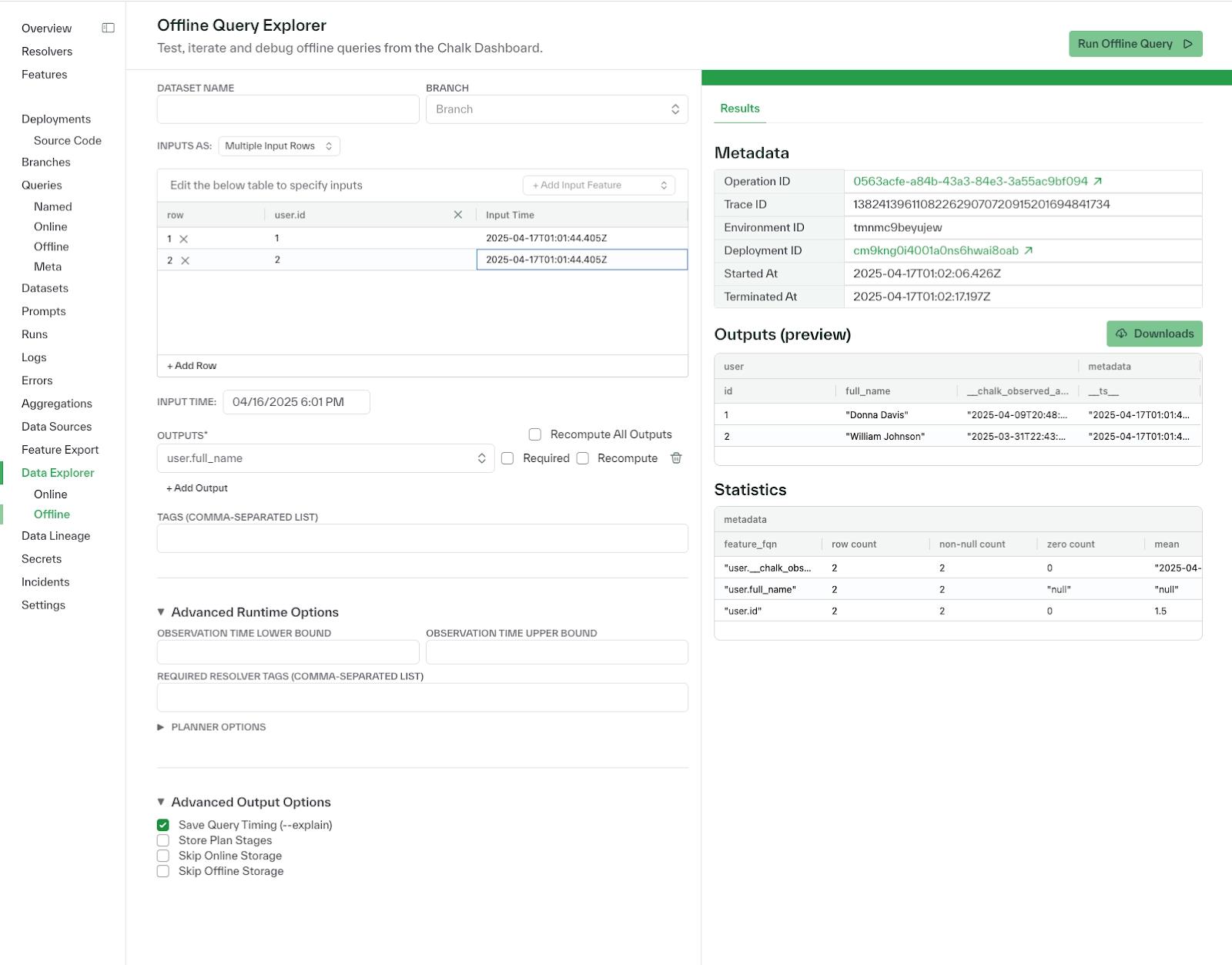 Offline query explorer in action