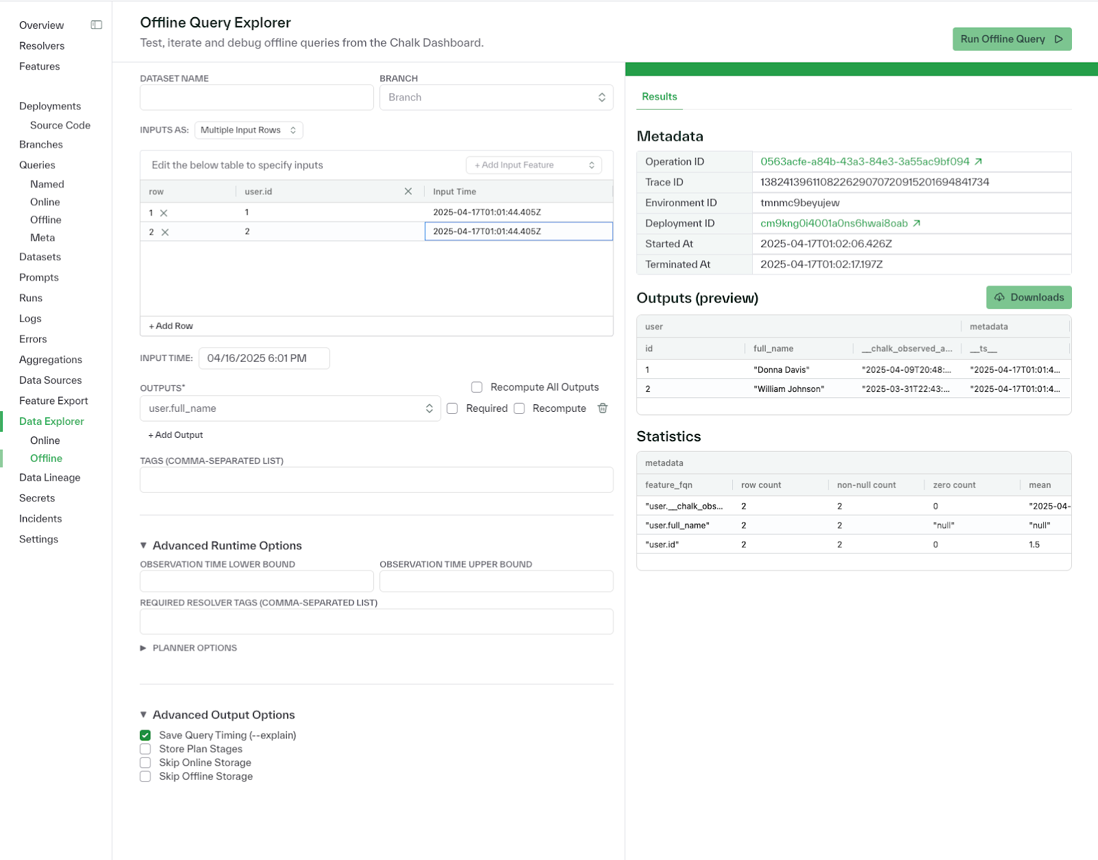 Offline query explorer in action