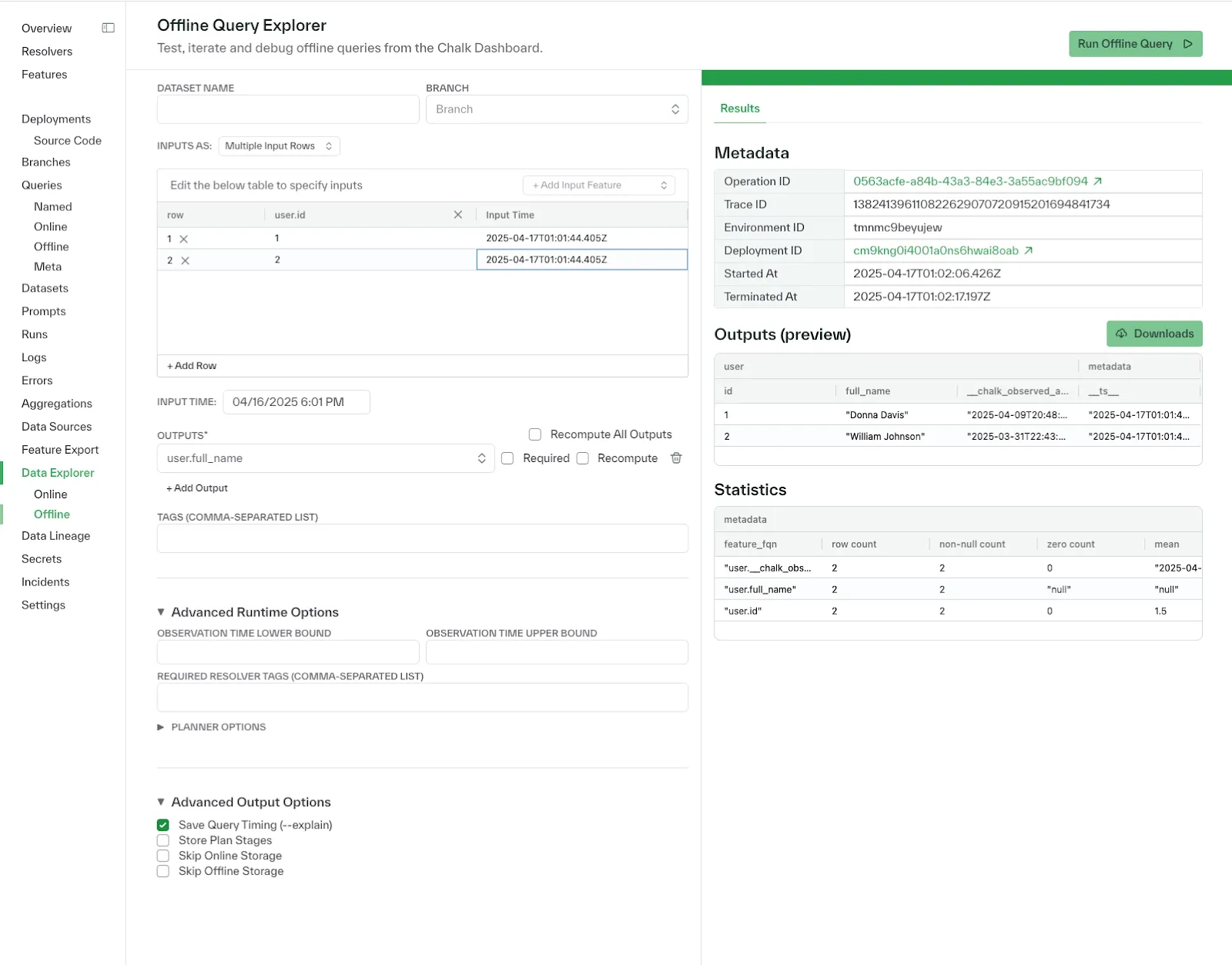 Offline query explorer in action